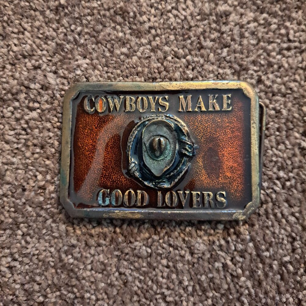 Vintage Cowboys Make Good Lovers Pewter Belt Buckle, Rodeo, Western - Picture 1 of 5
